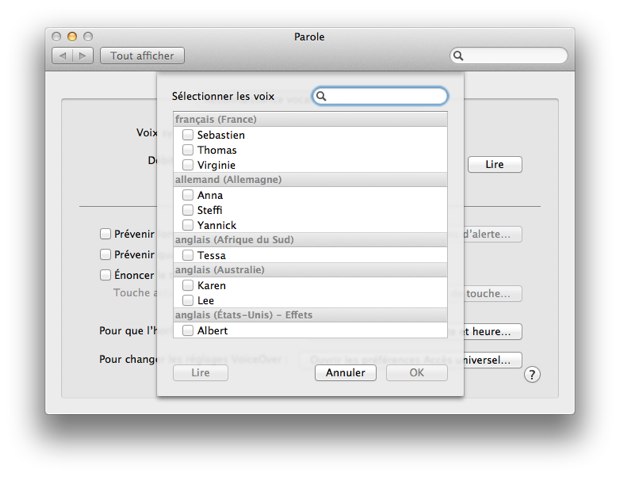 OS X Lion accessibilité nouvelles voix