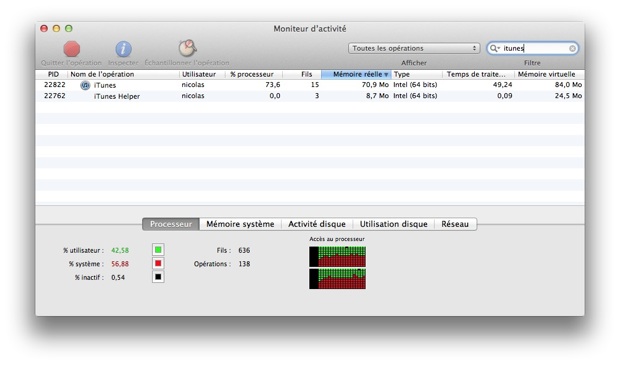 Moniteur activités iTunes 10.5