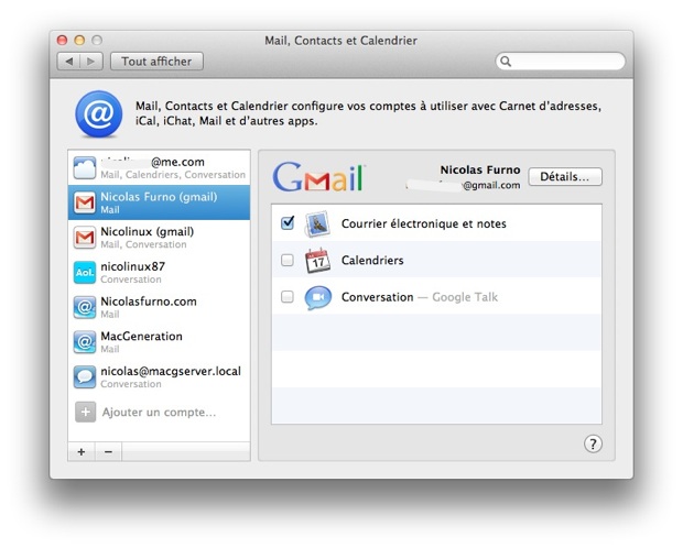 OS X Lion preferences comptes internet