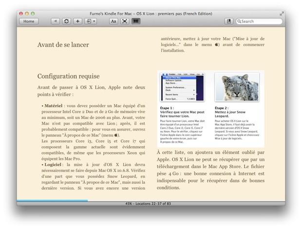 OS X Lion premiers pas Kindle