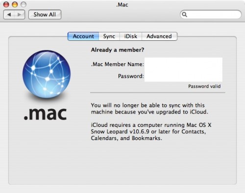 .mac tiger iCloud 10.6.9